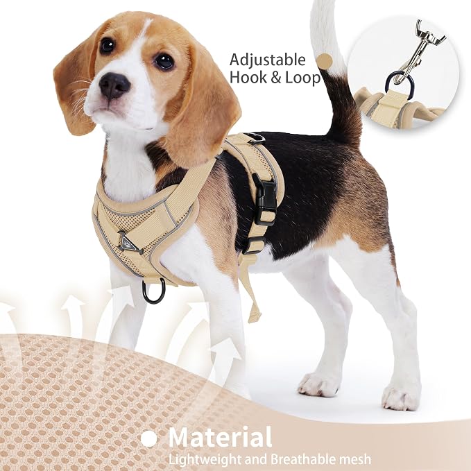 Dog Harness Small Sized Dog Pet Vest with Leash Set Camel M | Adjustable Puppy Vest Harness, No Choke No Pull, Soft Padded, Step-in Dog Vest, Reflective Cat Harness, Breathable Air Mesh - Image 4