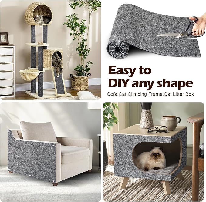 Cat Scratch Furniture Protector, 78.7"x15.8" Cat Scratch Pad for Couch | Trimmable Self-Adhesive DIY Sofa Wall Cats Tower Mat, Replacement Pads from Pet Claws, Light Gray - Image 3