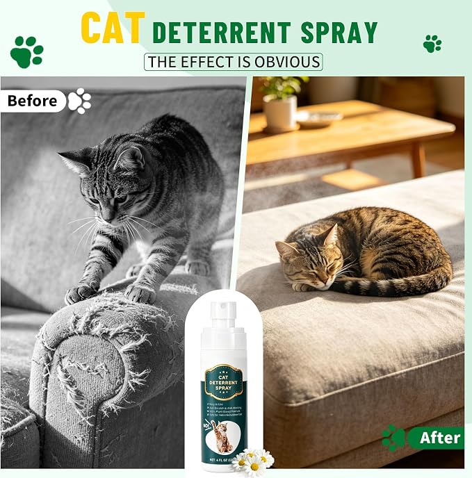 Cat Deterrent & Repellent Spray Anti-Scratch Training Aid, 4OZ 1 Pack | Furniture Protector for Sofa, Bed, Kitchen, Courtyard, Indoor & Outdoor Use, Pee Stopper, Non-Toxic & Safe - Image 4