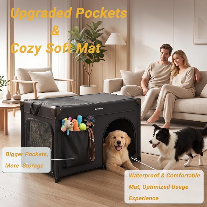 36 Inch Collapsible Travel Dog Crate, 4 Doors & Soft Pet Mat | Portable Dog Travel Crate for Medium Dogs,Large Storage Bag & Breathable Mesh,Soft Sided Dog Crate for Indoor & Outdoor Black - Image 3