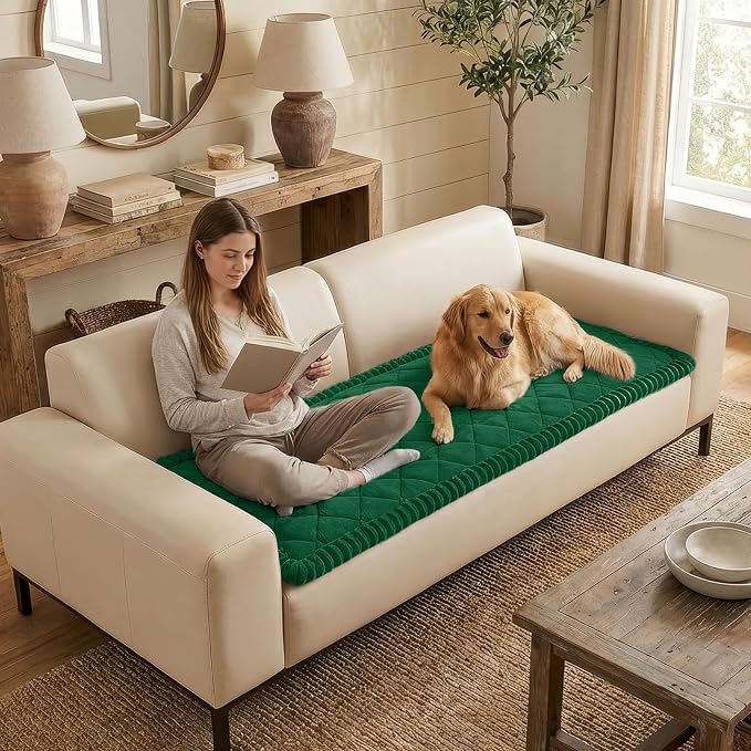 Smiry Non Slip Couch Cover for Dogs, Fuzzy Plush Pet Sofa Protector | Washable Furniture Cover for Large Dogs & Cats, Scratch & Dirt Resistant, For 3 Cushion Couch, Turquoise, 27.6"x82.7" - Image 3