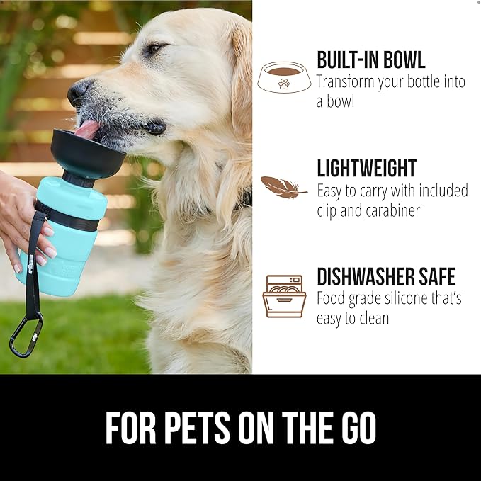 GORILLA GRIP Dog Water Bottle, Portable Water Bowl Dispenser for Dogs, 16 oz Leak Proof Pet Travel Squeeze Bottles Food Grade Silicone, Pet Stocking to Go Puppy Essentials, Turquoise - Image 5