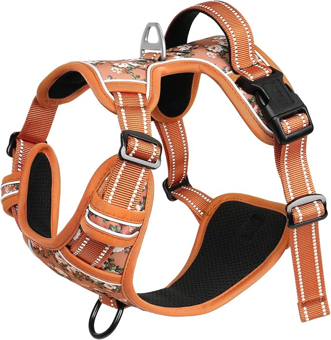 HEELE Dog Harness, No Pull Adjustable Padded Reflective Harness for Small Medium Large Dogs with Handle for Walking Training, Flower-Orange,XS | No Choke with Control Handle, Soft Breathable Padded Pet Vest, Adjustable, Reflective Front Clip Vest for N... - Image 5