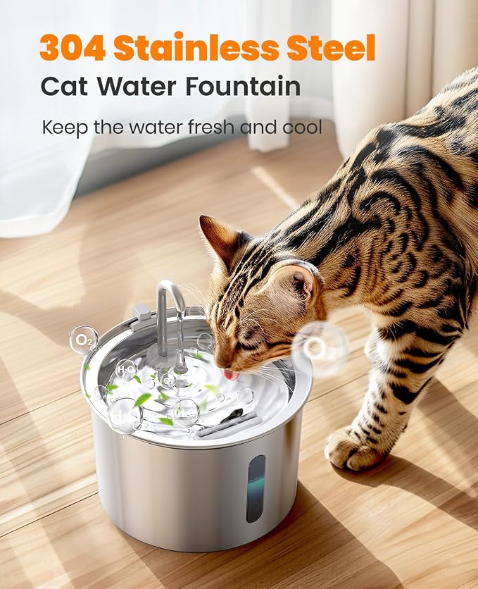 oneisall Stainless Steel Cat Water Fountain,PWF 001 | Quiet Pump＜30 dB, Faucet Spout Design, with 2 Replacement Filters for provide a fresh water - Image 3