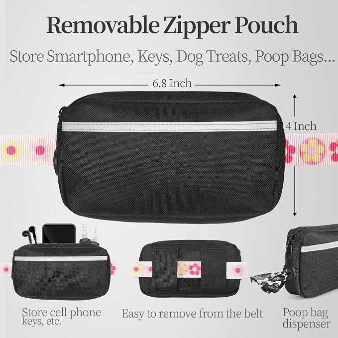 Hands Free Dog Leash with Zipper Pouch, Colorful Flower, Large | Waist Leash, Dual Padded Handles, Shock-Absorbing Bungee, Adjustable Waist Belt, Walking and Running - Image 2