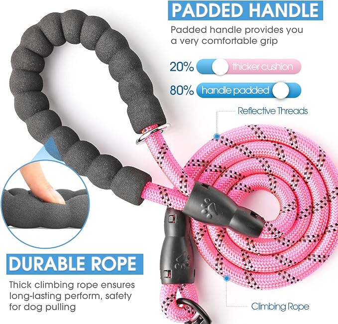 2/4/5/6 FT Dog Leash with Comfortable Padded Handle and Highly Reflective Threads for Small Medium and Large Dogs (6FT-1/2'', Pink) - Image 2
