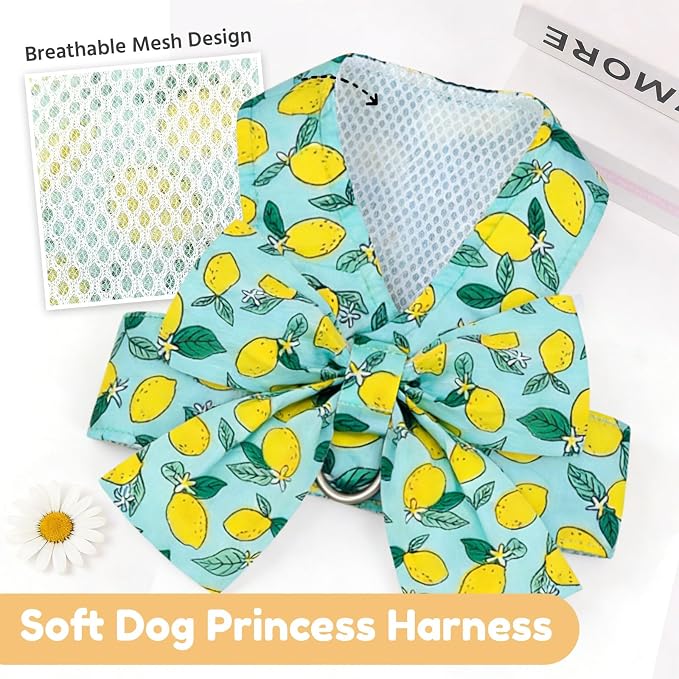 BAEJMJK Dog Harness and Leash Set with Bow Knot No Pull Pet Daisy Floral Harness with D-Ring Soft Mesh Dog Harness Vest Set Escape Proof Princess Puppy Harness for Small Girl Dogs Cats（Green M） - Image 5