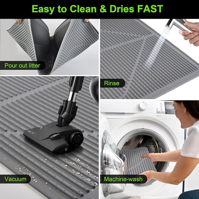 Mofason Cat Litter Mat Litter Trapping Mat XXL Grey Silicone Litter Box Mat | Waterproof 38"x25" kitty litter mat for floor; extra large litter trapping, litter matt for cat litterbox easy clean pet mat - Image 5