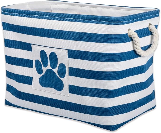 Bone Dry Pet Storage Collection Striped Paw Patch Bin, Large Rectangle, Navy by BoneDry