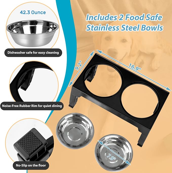 Niubya Elevated Dog Bowls with 2 Stainless Steel Dog Food Bowls, Raised Dog Bowl Adjusts to 5 Heights (3.15", 8.66", 9.84",11.02", 12.2") for Small Medium and Large Dogs - Image 3