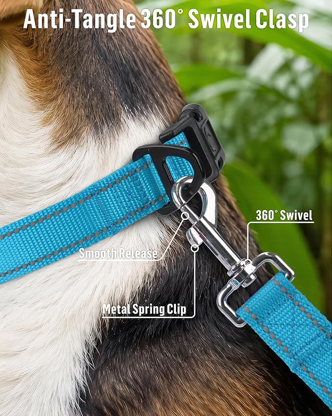 FunTags Reflective Nylon Dog Leash for Small & Medium Dogs, 6FT for Walks | Comfortable Padded Grip, Stay Safe at Night, 360° Anti-Tangle Swivel, for Dog Parks & Trails, Sky Blue - Image 4