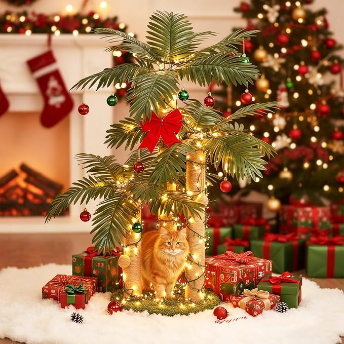 LEMONDA 31.5Inch Cat Scratching Post | Cat Scratcher Tree, Cat Scratching Posts,3 Scratching Poles,2 Interactive Dangling Balls, For Indoor Kitten & Adult Cats - Image 8