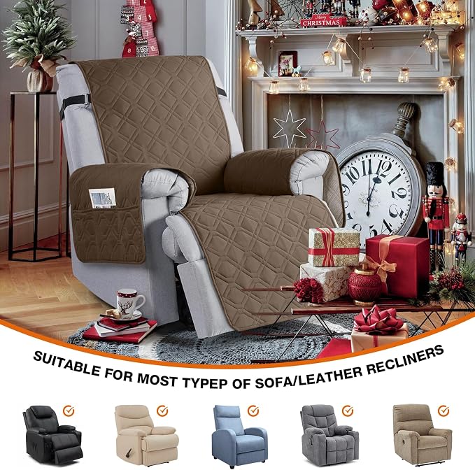 VANSOFY 100% Waterproof Recliner Chair Covers, Recliner Cover Non-Slip Dog Chair Cover Furniture Protector Washable Slipcover with Pocket, Elastic Straps for Pets, Dogs(Brown, 30") | Non-Slip, Slipcover with Pocket, Furniture Protector, Elastic Straps,... - Image 3