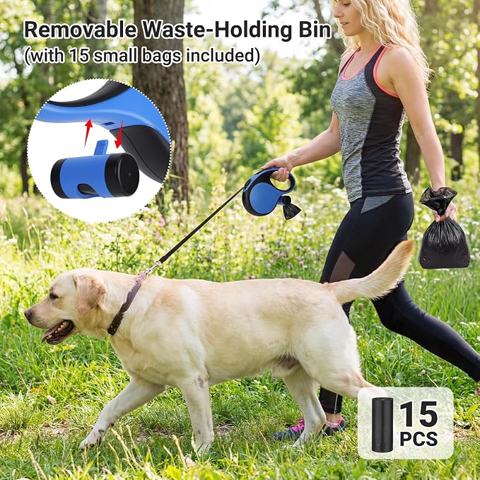 Segarty 26 Ft Retractable Lead for Dogs Weighing 66 lbs - 110 lbs, 8m Heavy-Duty Dog Leash with Poop Bag Holder, Extra Long Lead with Anti-Slip Handle One-Handed Brake Pause Lock for Medium Large Pet - Image 6