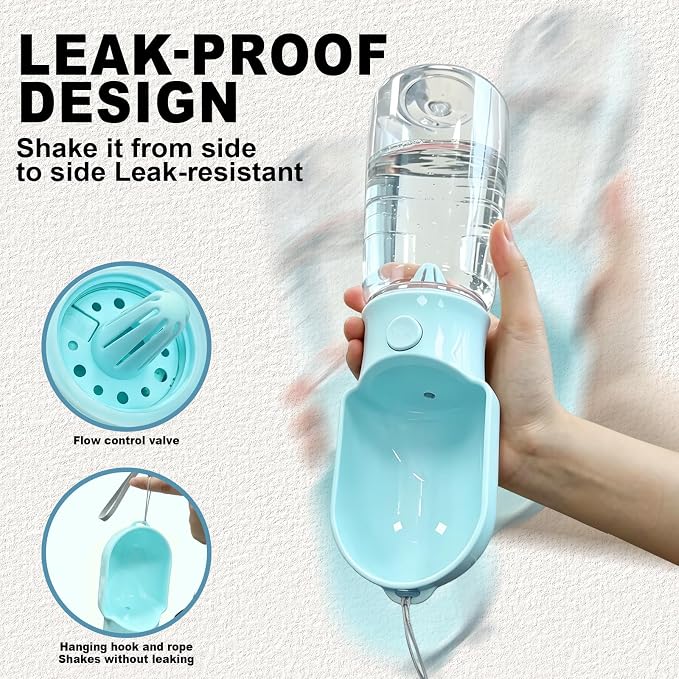 Blue Large Portable Dog Water Bottle with Food Container | Travel Dog Water Bowl(500ml),Food Container(180ml),Leak-Proof,2-in-1 Pet Essential Outdoor Supplies for Walks Hikes Campsites - Image 4