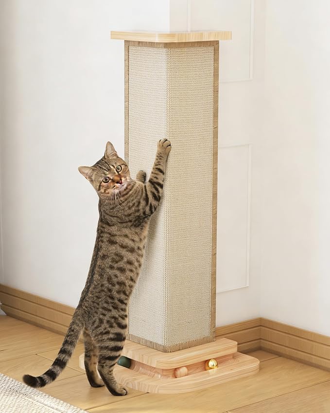 Couch Corner Cat Scratcher with Track Balls, 25'' Cat Scratching Post for 90° Furniture Sofa, Replaceable Sisal Scratch Pad for Wall Furniture Protector by MeowHomm