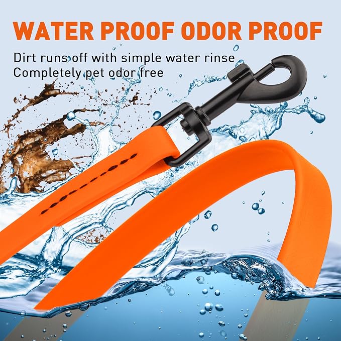 Dogline Biothane Waterproof Dog Leash Strong Coated Nylon Webbing with Black Hardware Odor-Proof Easy to Clean High Performance for Small or Large Dogs Made in USA 2 ft Lead, Hunter Orange - Image 4