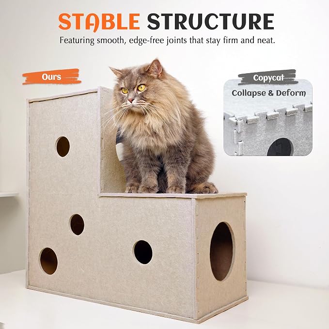 PETKARAY Cat Tunnel, Original Cat Hideaway Cave for Indoor Cats, Large Kitten Play Tubes and Tunnels, Soft Felt Cat Toy with Interactive Peek Hole, Beige L Shape - Image 5