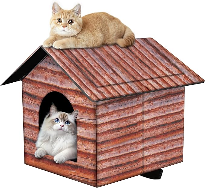 Outdoor Cat House Cat House for Outdoor and Indoor Use - Waterproof Shelter for Cats, Dogs, and Feral Animals (Redwood Color, Medium) by H+HONG+RI+SHENG