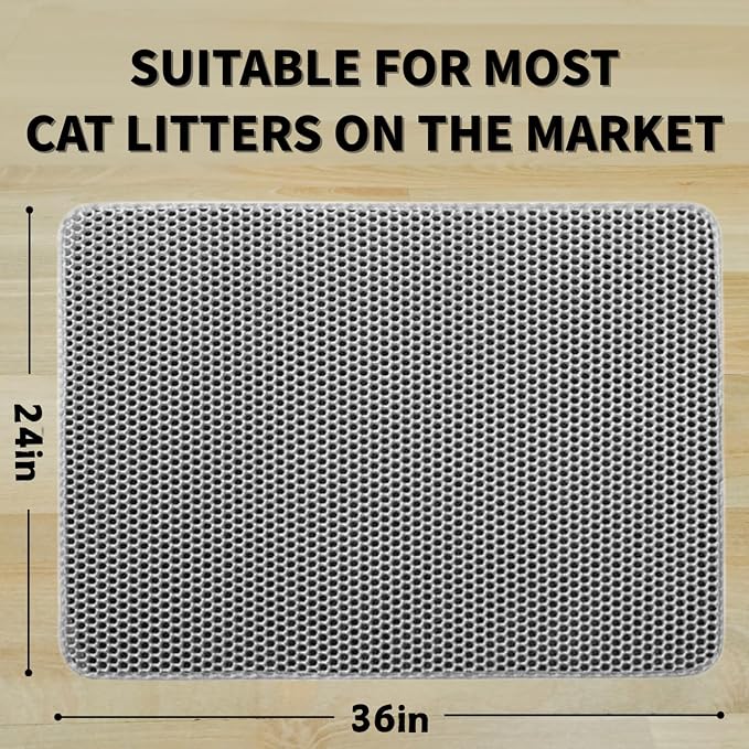 Honeycomb Double Layer Cat Litter Mat, Gray, 36 x 24 Inch, 1 Pack | Soft EVA Material, Non-Slip Backing, Urine & Water Resistant, Scatter Control, Washable & Durable, Ideal for Indoor Cats - Image 2