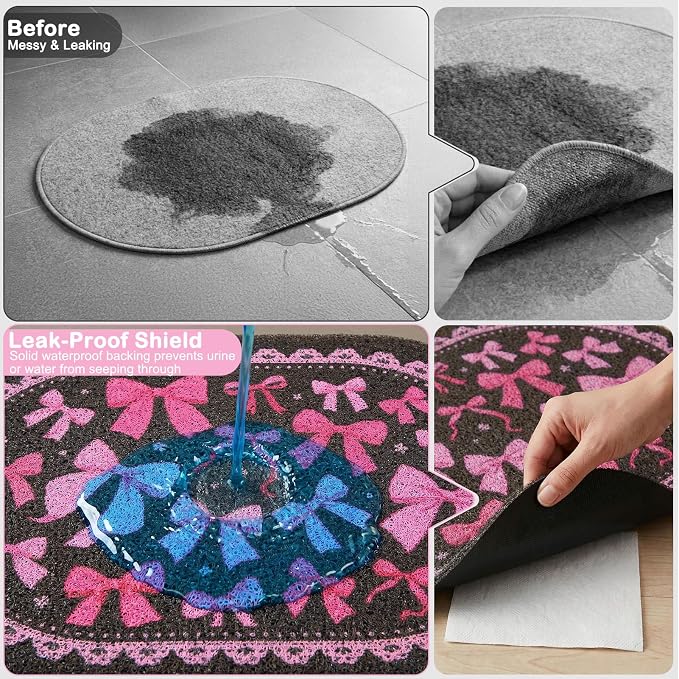 Bienbee Cat Litter Mat, 24" x 15" Litter Box Mat Rug with Non-Slip Bottom,Urine and Water Proof, Easy to Clean Cat Supplies Essentials for Indoor Kitty Kitten Floor, Pink Bow M - Image 3