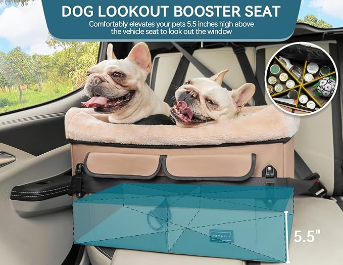Petsfit Dog Booster Car Seat for Medium Dog or 2 Small Dogs with Patent Buckles, Washable Pad, Upgraded Pet Car Seat for Dogs Up to 45 lbs (Medium, Tan) - Image 3