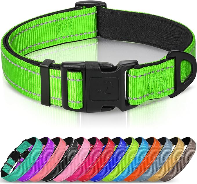 Joytale Reflective Dog Collar, Adjustable Neoprene Padded, Green XL | Breathable Nylon for Large Breeds, No Chafing on Hikes and Outdoor Use, Tear-Resistant Webbing, Metal D-Ring, Night Safety by Joytale