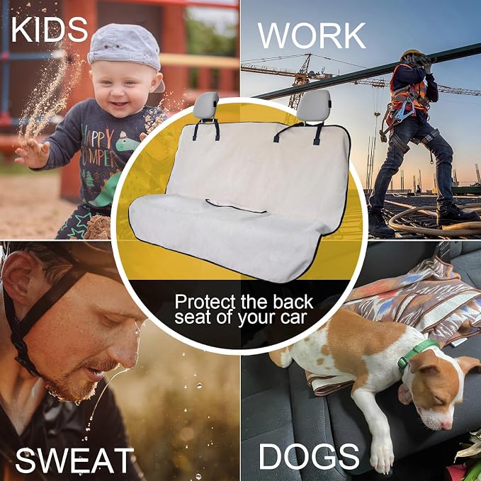 Back Seat Cover for Car Trucks Van SUV Jeep,Waterproof Rear Bench Towel Seat Covers for Dogs and Kids,Automotive Backseat Protector (Off-White) - Image 6