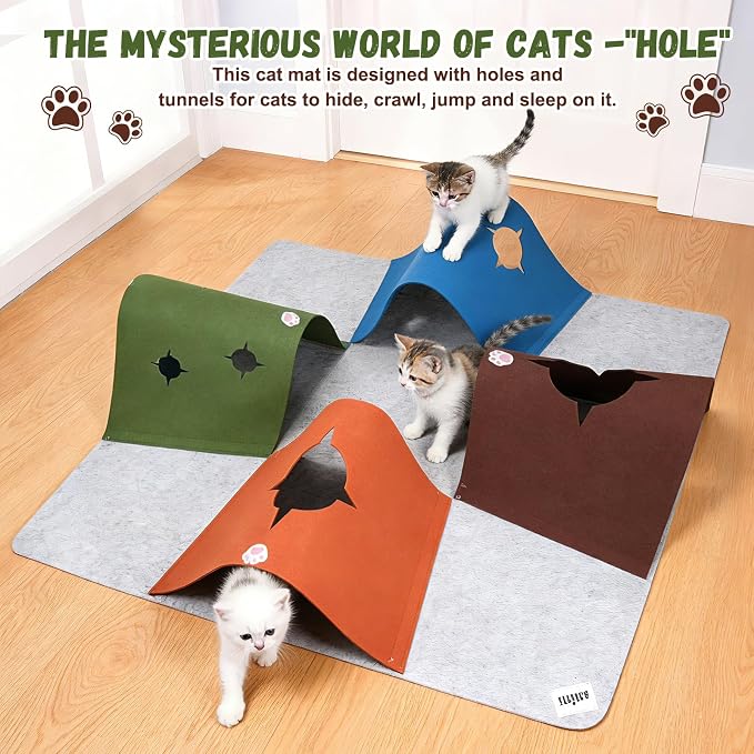 35.4" Cat Tunnels for Indoor Cats, Multi-Entrance Cat Toys, Multicolor | 4 Way Felt Interactive Pet Toy with Hidden Ball, Enrichment Activity Rug, Collapsible Cave for Kittens & Small Pets - Image 7