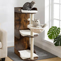 44.8in Modern Wood Cat Tree Tower for Indoor Large Cats with Perch | Multi-level Big Platforms, Sisal Scratching Posts, Cozy Hammock, Washable Pads, Ideal for Windows and Corners, Rustic Brown by FeliskynCatTreeTower