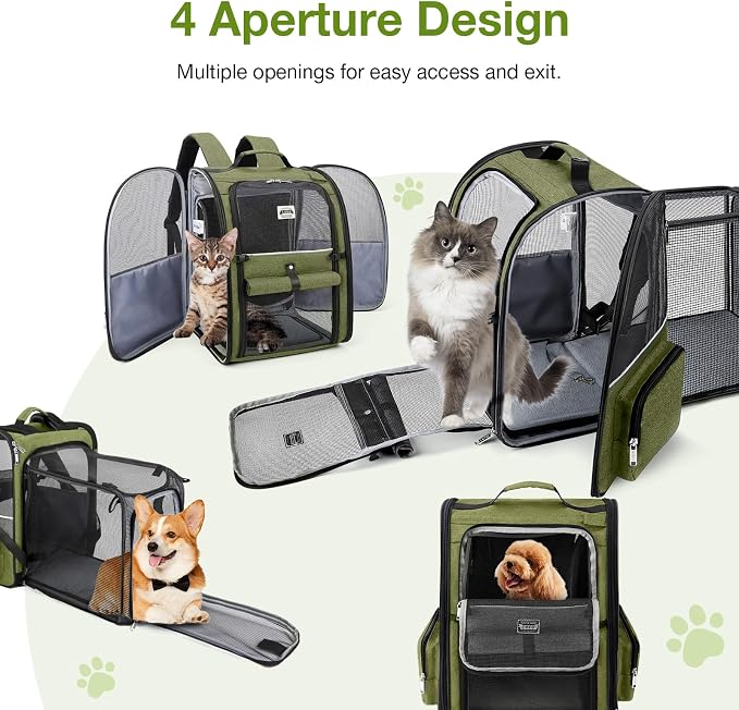 Large Cat Backpack Carrier Expandable Pet Carrier Backpack for Small Dogs Medium Cats Fit Up to 18 Lbs, Dog Backpack Carrier, Foldable Puppy Backpack Carrier for Travel,Dark Green, Large - Image 5