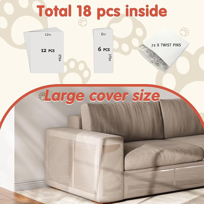 Secopad 18 PCS Large Cat Scratch Furniture Protector, Transparent Couch Protector from Cat Claws, Single-Sided Self Adhesive Anti Pet Deterrent Sofa Cover, 17IN (Pack of 2) - Image 3