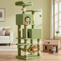 Feandrea Cat Tree, 59.5-Inch Tall Cat Tower, Plush Multi-Level Condo with 5 Scratching Posts, 2 Perches, 2 Caves, Hammock, 2 Pompoms, Grass Green UPCT192C02 by FeandreabySONGMICSHOME