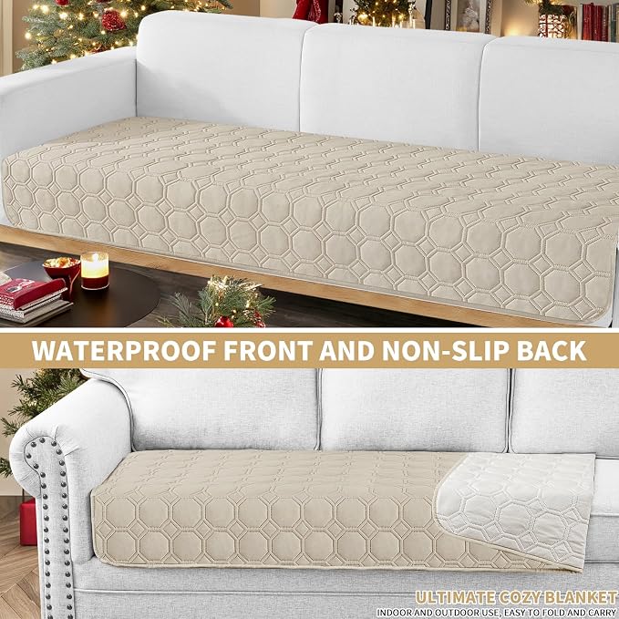 ZNSAYOTX Ultimate Cozy Blankets (30"x70") 100% Waterproof Sofa Mat Blanket for Dog Pets, Bed Couch Protector with Non-Slip Back Washable Durable, Pee Scratch Proof Easy to Clean (Khaki) - Image 2