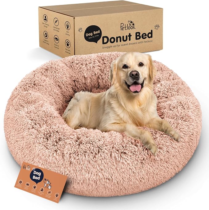 Donut Dog Bed - Premium Comfort for Anxiety Relief - Fluffy & Calming Design with Ultra-Plush Support | Cozy Round Dog Bed with Super Soft Circle Style (Pink, X-Large) by Petloox