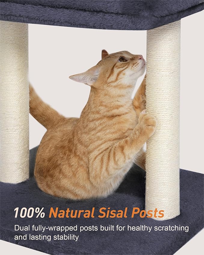 19" Small Cat Tree with Scratching Post for Indoor Cats with Perch | Dark Gray, Removable 19"×15.8" Perch Bed, Dual Natural Sisal Scratcher,Small Cat Tower,Space-Saving - Image 3