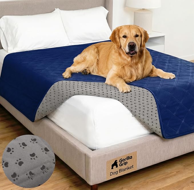 GORILLA GRIP® Waterproof Dog Blanket, Couch Cover for Dogs, 68x82 Navy | Silicone Grip Backing, Washable, Leakproof, Protects Sofa, Sectional, Bed, Crate, Car and RV, Senior Pet Essential by Unknown