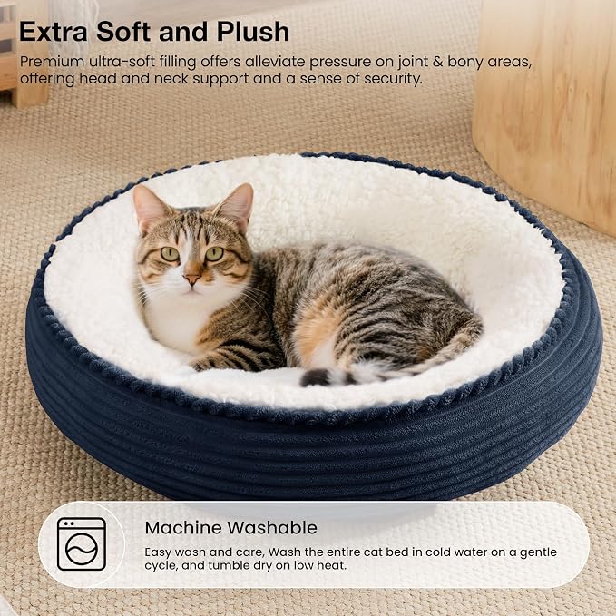 Love's cabin Round Donut Cat and Dog Cushion Bed, 20in Pet Bed for Cats or Small Dogs, Anti-Slip & Water-Resistant Bottom, Super Soft Durable Fabric Pet beds, Washable Luxury Cat Dog Bed Navy Stripe - Image 7