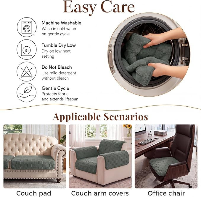 Foxdecor Couch Arm Covers for Sofa Arm Chair Covers Set of 2 | Sofa Arm Covers Cat Scratch Resistant Couch Protectors, Washable Armrest Cover Furniture Arm Covers, Grey 26x26 in - Image 7