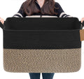 Goodpick 75L Extra Large Woven Blanket Basket, Rectangle, Black & Jute | 22" × 17" × 12" Decorative Wicker Storage Basket for Pillows, Toys & Clothes, Fits Living Room & Nursery Organization by Goodpick