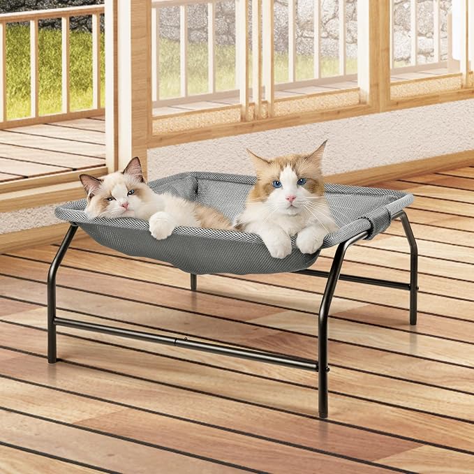 Large Cat Hammock Bed - Free-Standing (Gray) | Cat Sleeping Cat Bed Pet Supplies Whole Wash Detachable Excellent Breathability Easy Assembly Indoors Outdoors by JUNSPOW