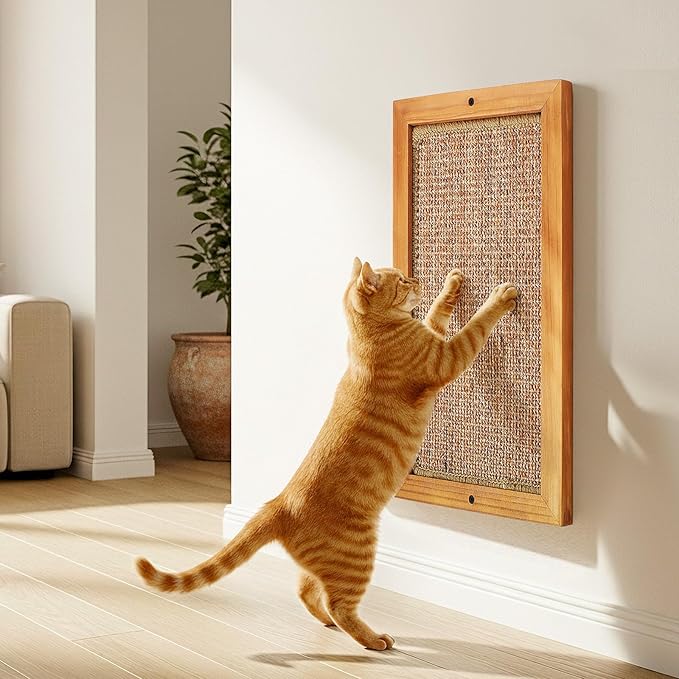 Cat Scratching Post, Wooden Sisal Cats Wall Scratcher, Floor or Wall Mounted Vertical Cat Scratch Pad for Indoor Cats Adults or Kittens, Scratching Board Cat Wall Furniture Protector by HamsterHouse