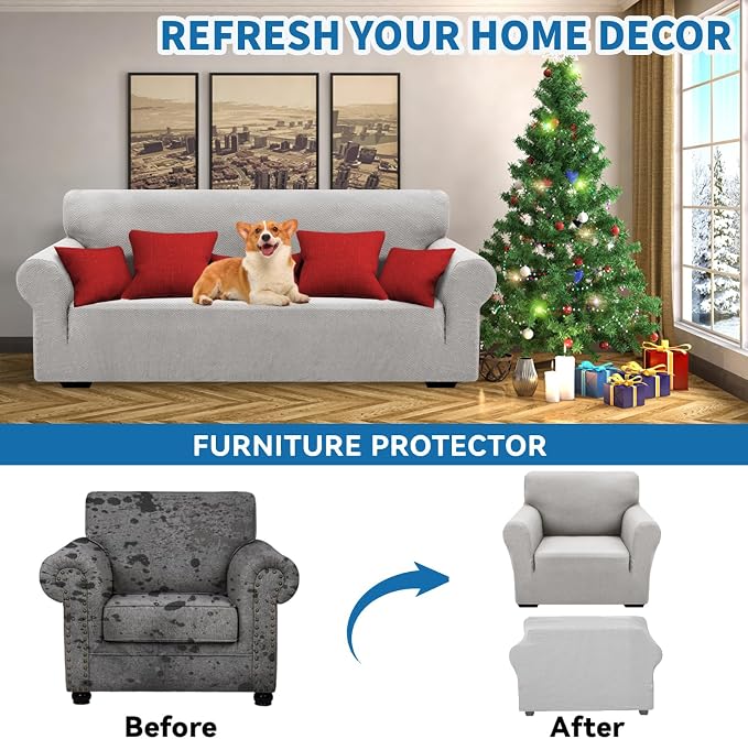 XINEAGE Stretch Jacquard Armchair Cover, Non Slip Sofa Slipcover for Dog | High-Stretch Fabric. Wear-Resistant, Pet Friendly. Easy Install & Washable for Living Rooms, Offices.Sliver Gray - Image 4
