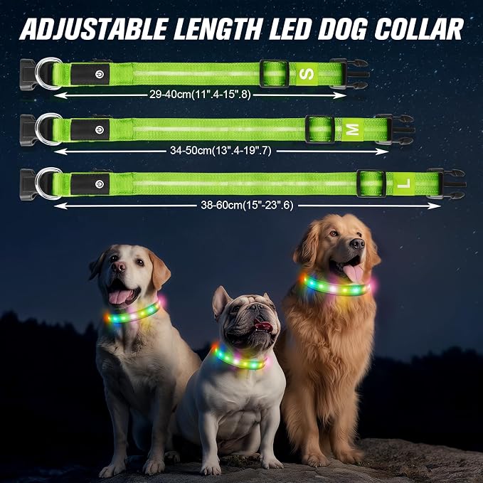 LED Dog Collar, RGB Light Up Dog Collar USB Rechargeable 6 Modes | Waterproof Light Up Dog Collar with Soft Nylon Comfort, Adjustable Fit for Small Medium Large Dogs Neon Green M - Image 7