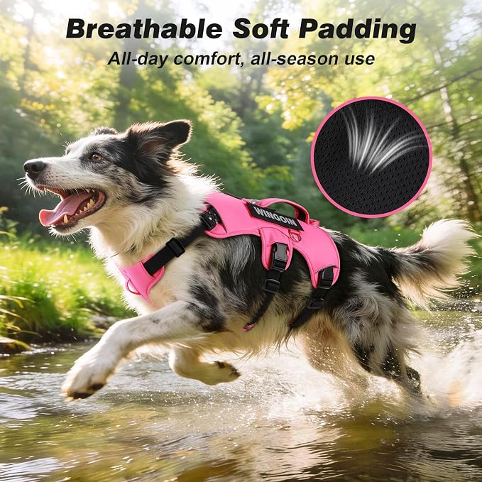 WINGOIN No Escape Dog Harness,Heavy Duty Harnesses for Large Dogs | Adjustable Pet Harness ,with Handle, Leash Front Clip Dog Vest ,for Walking Hiking, Hotpink M - Image 6