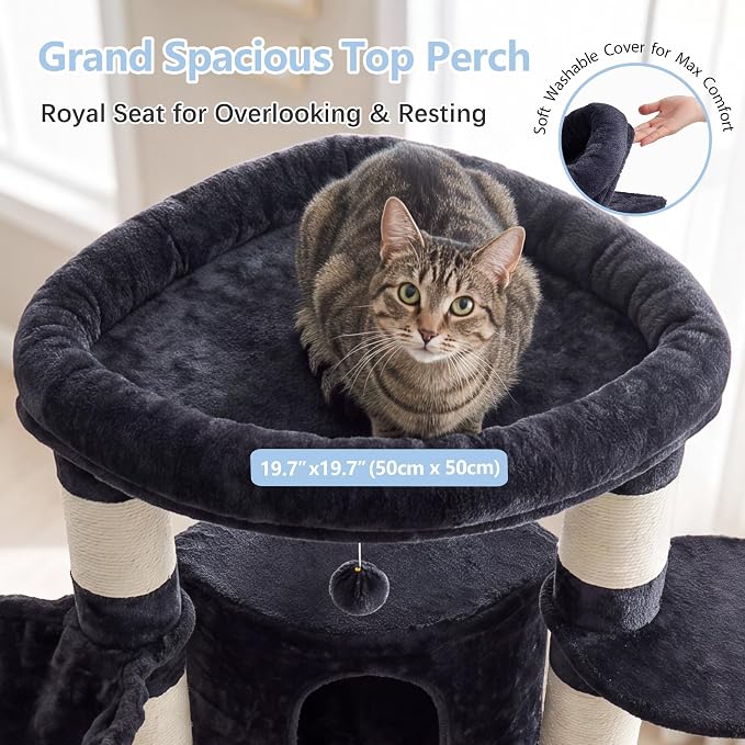 Cat Tree, 81.1" Skyward Corner Cat Tower for Large Cats VCT031G | Space-Smart Cat Furniture with Diamond Hideout, Grand Platform, Firm Base, 3 Soft Hammock & Pet Relax Station, Dark Gray - Image 2