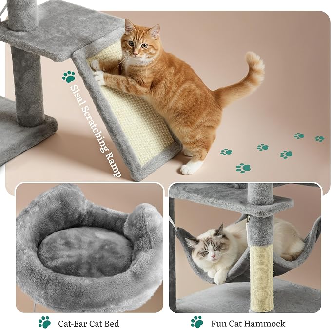 YITAHOME 75-Inch Tall Multi-Level Cat Tree Indoor | Cat Tree Tower with Condos, Top Perches, Sisal Ramp, Scratching Posts & Cozy Basket Hammocks - Image 6