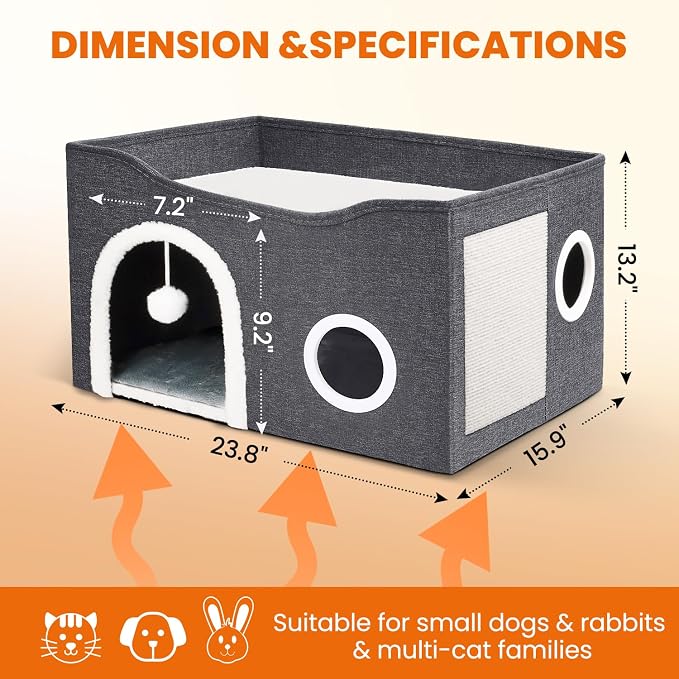 Indoor Heated Cat House, Adjustable Temperature Cat Heating Bed with Timer and Chew Resistant Cord, Large Cat House with Heating Pad for Small Medium and Large Cats - Image 2