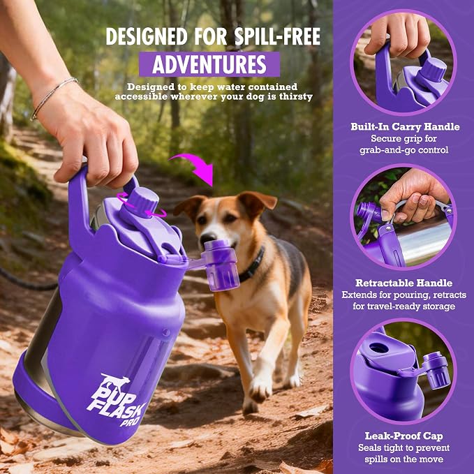 PupFlask Pro Portable Insulated Dog Water Bottle, Stainless Steel Bowl | 30 or 50 oz Leak-Proof Thermos Dispenser Keeps Water Cold 24+ Hours, Built-In Flip Cup for Walking, Hiking and Travel - Image 6
