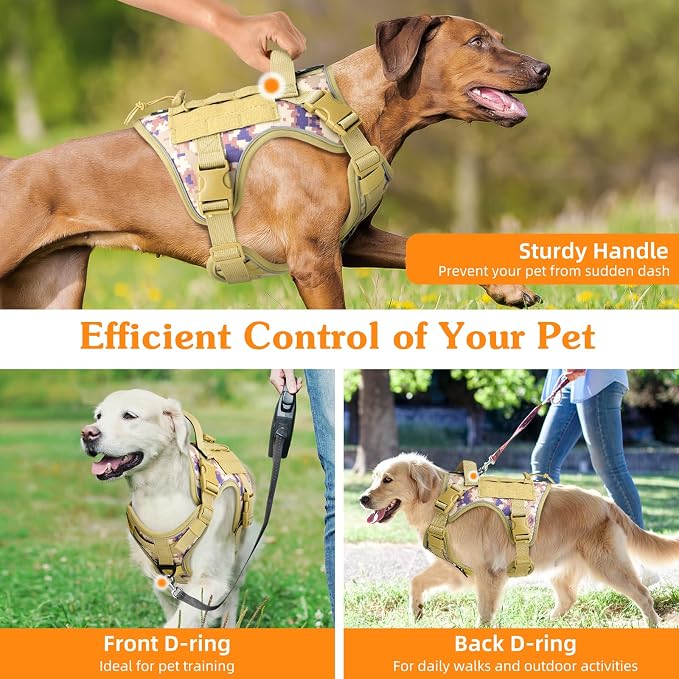 VavoPaw Heavy Duty Tactical Dog Harness for Large Dogs, No Pull Adjustable | Pet Harness Reflective Service Training Easy Control Pet Vest Military K9 Working Dog Harnesses（Desert Camouflage, XL） - Image 5